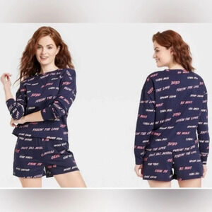 Grayson Threads Blue Love Quotes Shorts & Long Sleeve Pajama Set Size Large